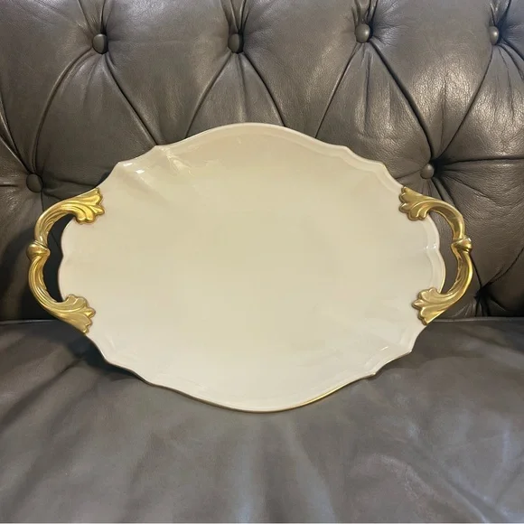 VTG Lenox Valencia Gold and Ivory Serving Platter Vintage - Picture 1 of 16